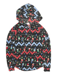 Junior Womens Black Velvet Owl Christmas Lights Hoodie Sweatshirt