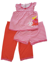 Carters Infant & Toddler Girl Pink Lady Bug Stripe 3 Pc Pajama PJ Sleep Set
