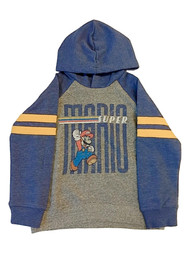 Mario Bros Boys Gray & Blue Super Mario Pullover Hoodie Sweatshirt