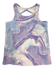 Girls Purple Marble Cut Out Back Tank Top Workout Sleeveless Shirt