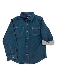 Toddler Boys Dark Blue Denim Long Sleeve Button Down T-Shirt