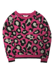 Womens (Juniors) Pink & Black Leopard Print Pull-Over Cheetah Sweater