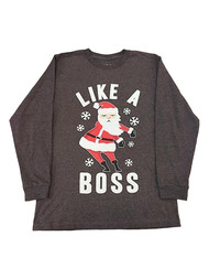 Boys Charcoal Gray Floss Like A Boss Santa Long Sleeve Christmas Shirt