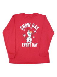 Disney Boys Red Frozen Olaf Snow Day Every Day Long Sleeve Christmas Shirt