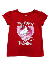 Infant & Toddler Girls Magical Valentine Unicorn Red T-Shirt Tee Shirt