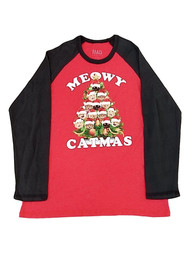 Boys Red Meowy Catmas Tree Long Sleeve Christmas Holiday Shirt