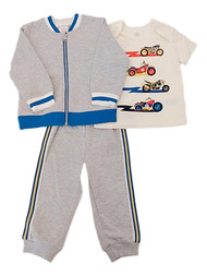 Infant Boys Gray & Blue Motorcycle Themed 3-Piece Jogger Outfit Set