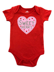 Infant Girls Red Sweetheart Bodysuit Valentine's Day Silver Sparkle