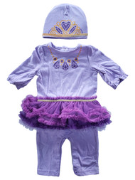 Infant Baby Girls Purple Gold Glitter Sparkle Tutu Bodysuit & Hat Outfit Set