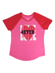 Girls Hot Pink Love 4 Ever Valentines Day Heart Tee Shirt T-Shirt Top