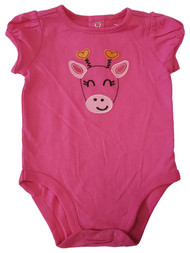 Infant Baby Girls Pink Cow Face Heart Short Sleeve Cotton Romper Bodysuit