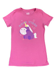 Hana Zuki Girls Short Sleeve "Good Vibes" Pink & Purple Unicorn T-Shirt Top XL
