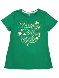 Womens Luckiest Mom Ever Gold Foil St. Patrick's Day T-Shirt Shirt Top