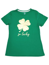 Womens So Lucky Gold Foil Clover St. Patrick's Day T-Shirt Shirt Top