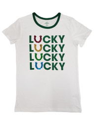 Junior Women Lucky Horseshoe Sequin St. Patrick's Day T-Shirt Shirt Top