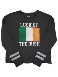 Junior Womens Luck Of The Irish St. Patrick's Day Flag T-Shirt Shirt Top