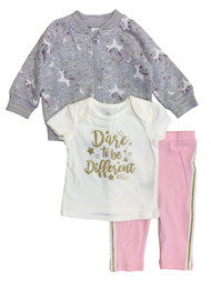 Infant Girls 3pc Dare To Be Different Unicorn Jacket Shirt Legging Outfit