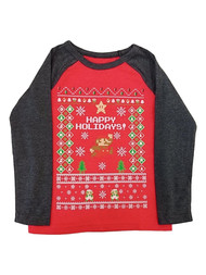 Mario Bros Boys Red Power Up Long Sleeve Christmas Holiday T-Shirt Tee Shirt