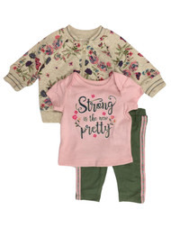 Infant Girls 3pc Strong Is The New Pretty Floral Jacket Shirt & Legging Set