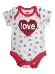 Infant Girls White Love Candy Sparkle Heart Bodysuit Valentines Day