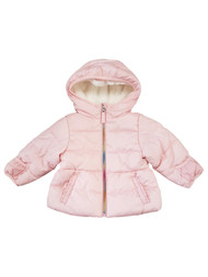 Infant Baby Girls Light Pink Lined Hood Rainbow Zip Puffy Coat Jacket 12 Months