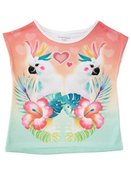 Garanimals Toddler Girl Coral Cockatiel Bird Heart Flowers Tee T Shirt 2T