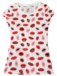 Junior Womens Red & Pink Lips Mouth Kiss Valentine's Day T-Shirt Top
