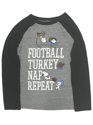 Peanuts Boys Gray Snoopy Football Turkey Nap Repeat Thanksgiving Tee Shirt