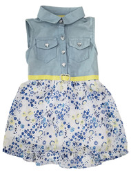 Infant Baby Girl Blue Floral Flower Bling Button Heart Layer Summer Dress 18M