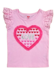 Toddler Girls Pink Tulle Heart Love Valentine Sparkle T-Shirt Tee Shirt