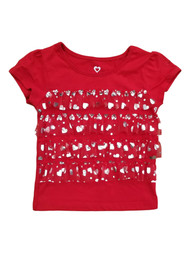 Toddler Girls Red Tulle Ruffle Silver Hearts Valentine T-Shirt Tee Shirt