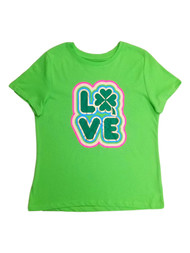 Girls Green Love Clover St. Patrick's Paddy's Day Tee Shirt T-Shirt