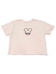Junior Womens Disney Minnie Mouse Stripe Peach Cotton Crop T-Shirt Shirt Top L
