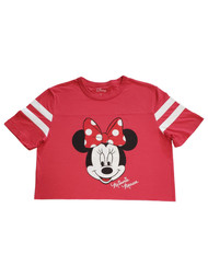 Junior Womens Disney Minnie Mouse Face Red Heart Crop T-Shirt Shirt Top
