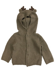 Carters Infant Boys Brown Reindeer Hooded Cardigan Knit Hoodie Baby Sweater