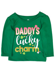 Girls Daddy's Lucky Charm St. Patrick's Day Clover Green Tee Shirt T-Shirt 12M