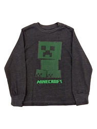 Minecraft Boys Gray Textured Green Striped Creeper Long Sleeve T-Shirt XS
