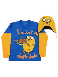 Boys Blue Adventure Time Jake Long Sleeve Shirt & Yellow Beanie Combo Set S 6-7