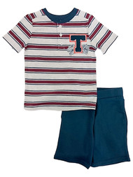 Boys Black Striped T Tiger T-Rex T-Shirt & Blue Shorts 2Pc Outfit Set
