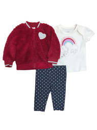Infant Girls 3pc Fleece Zip Up Jacket Rainbow Shirt & Heart Legging Set