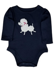 Infant Girls Pink Bow Adorable Furry Poodle Soft Navy Blue Bodysuit 0-3 Months