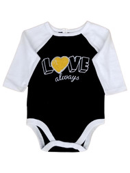 Infant Girls Black Love Always Yellow Fuzzy Heart Adorable Bodysuit 0-3 Months