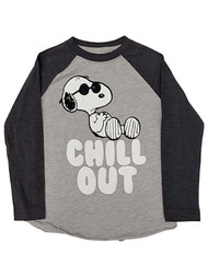 Boys Gray Peanuts Snoopy Chill Out Long Sleeve T-Shirt Superhero Tee Shirt XS