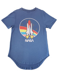 Junior Womens Blue Nasa Rocket Ship Rainbow Stars T-Shirt Tee Top Shirt