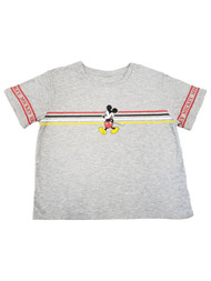 Junior Womens Disney Grey Mickey Mouse Stripe Crop T-Shirt Tee Top Shirt