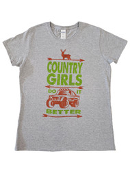 Womens Heather Grey Country Girls... Green & Orange T-Shirt Tee Top Shirt