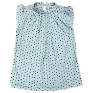 Womens Mint Blue Green Polka Dot Cap Sleeve Pleated Mock Neck Dress Shirt Top XS