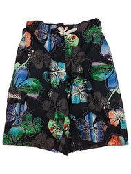 Maui & Sons Boys Black Floral Board Shorts Drawstring Swim Trunks XL 18-20