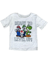 Super Mario Toddler Boys Gray Short Sleeve Level Up Luigi T-Shirt Tee Shirt