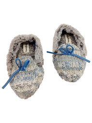 Toddler Girls Gray & Blue Shimmer Moccasin Style Slipper Faux Fur Loafers